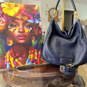 Marc by Marc Jacobs Navy Pebbled Leather Hobo with Gold-Tone Hardware